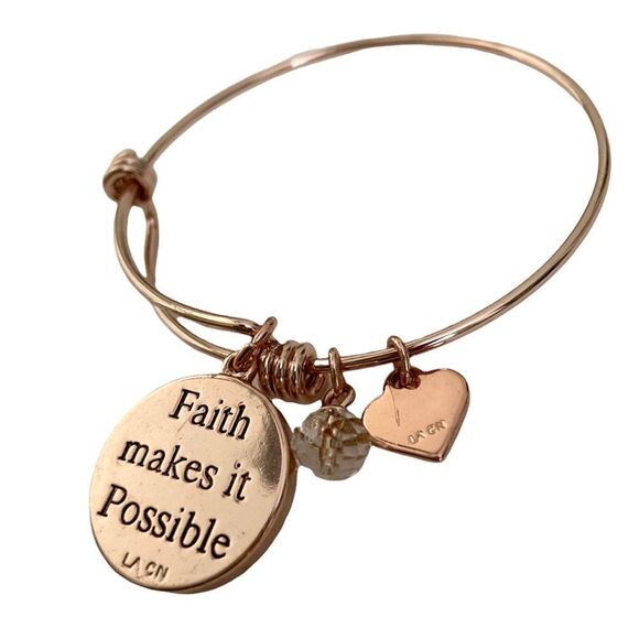 LA CN Faith Makes it Possible Adjustable Bracelet in Rose Gold Tone - Picture 1 of 4